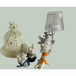 At Home America Snowman Tea Light Holder Set Ceramic Winter Decor 5 Piece